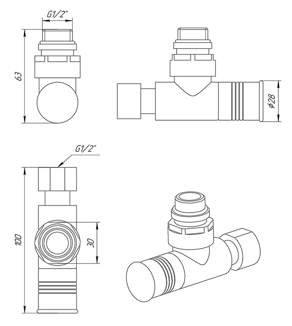 Кран угловой Luxon Обычный ZZ-4702 - Схема