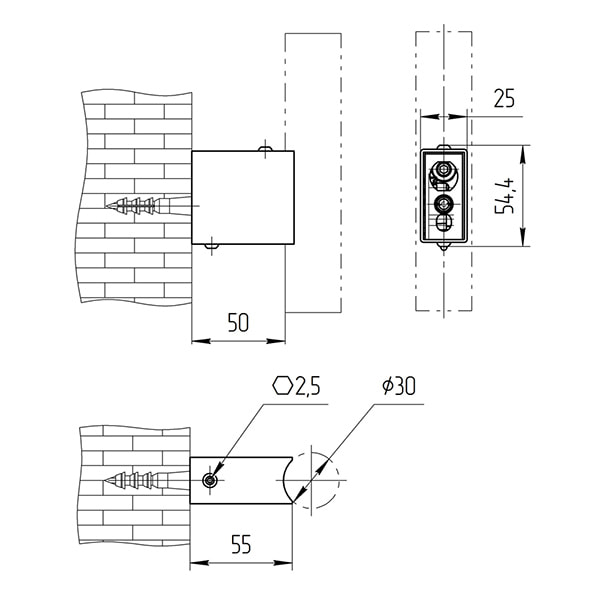 Схема - Модуль скрытого эл.подключения (для круглой стойки Ø 30) Белый Матовый