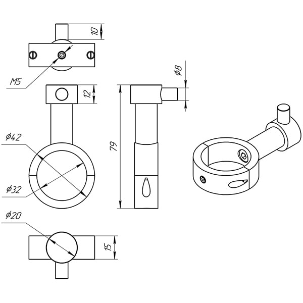 Схема - Гачок Laris ВКР-01 Класік роз'ємний на стійку Ø30 мм