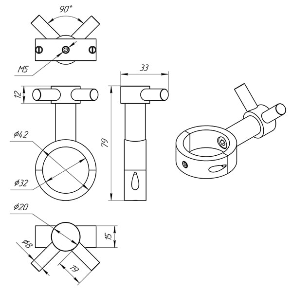 Схема - Крючок Laris ВКР-02 Классик разъемный на стойку Ø30 мм