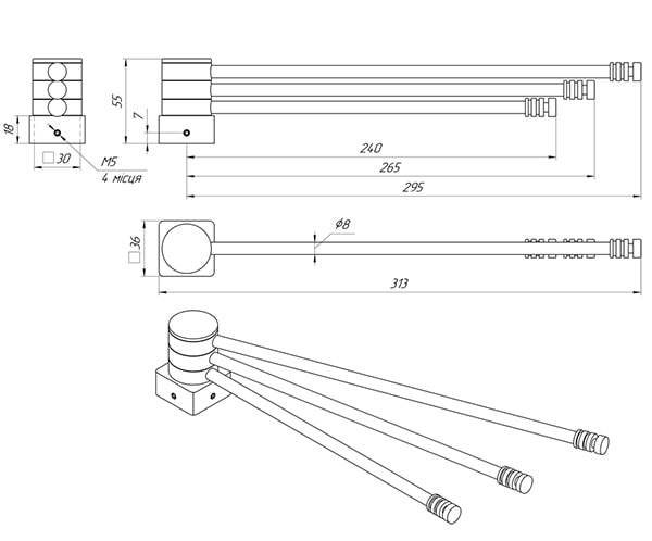 Схема - Полка поворотная для полотенцесушители Laris ПП-300/3 Кватро на стойку □ 30 мм