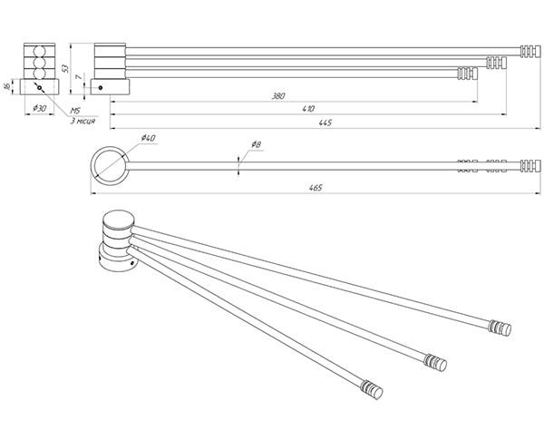 Схема - Полка поворотная для полотенцесушители Laris ПП-450/3 Классик на стойку Ø30 мм