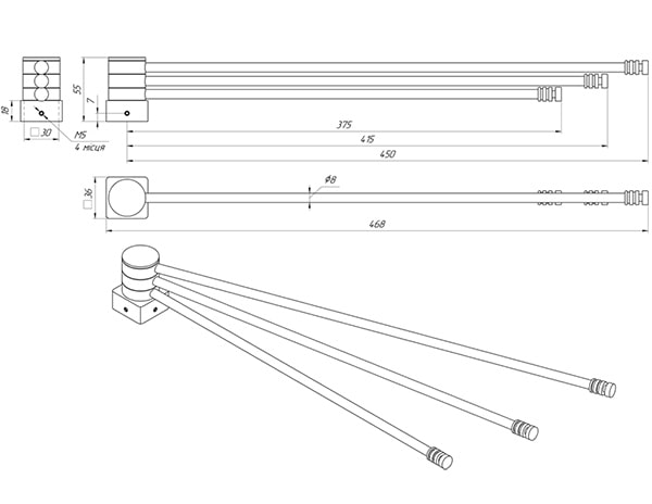Схема - Полка поворотная для полотенцесушители Laris ПП-450/3 Кватро на стойку □ 30 мм