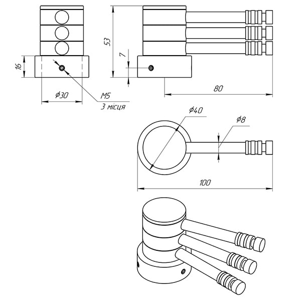Схема - Полка поворотная для полотенцесушители Laris ПП-80/3 Классик на стойку Ø30 мм