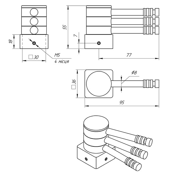 Схема - Полка поворотна для рушникосушарки Laris ПП-80/3 Кватро на стойку □ 30 мм