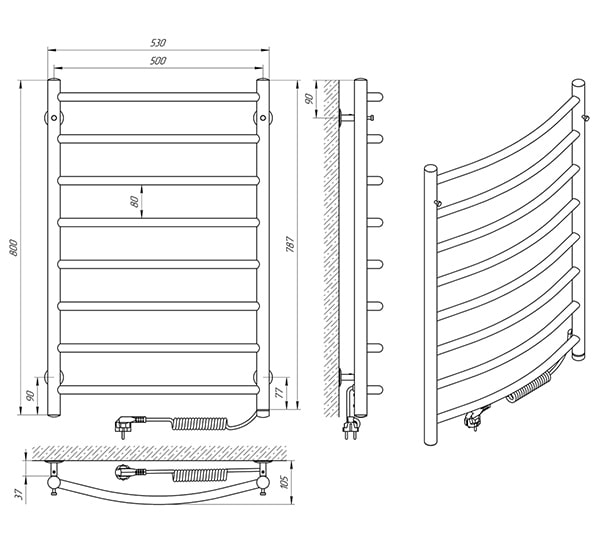 Схема - Рушникосушарка Laris Класік П8 500 х 800 Е (підкл. справа)
