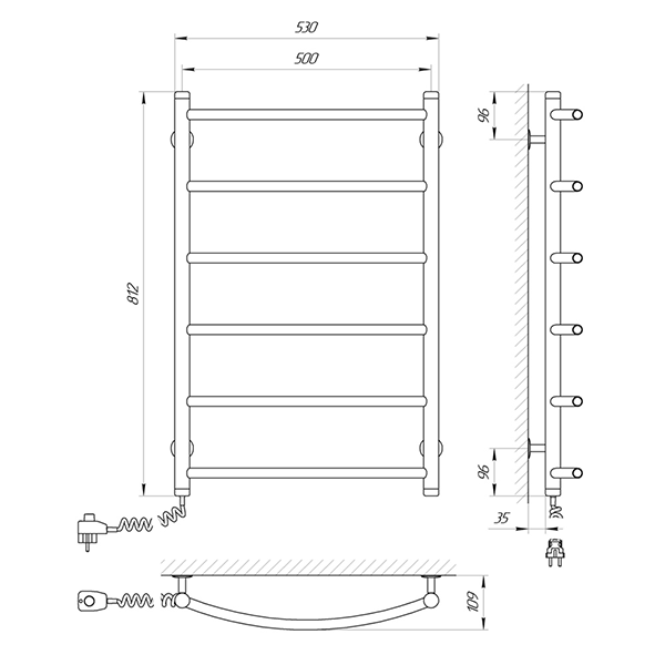 Схема - Рушникосушарка Laris Флеш П6 500 х 800 Е (підкл. зліва)