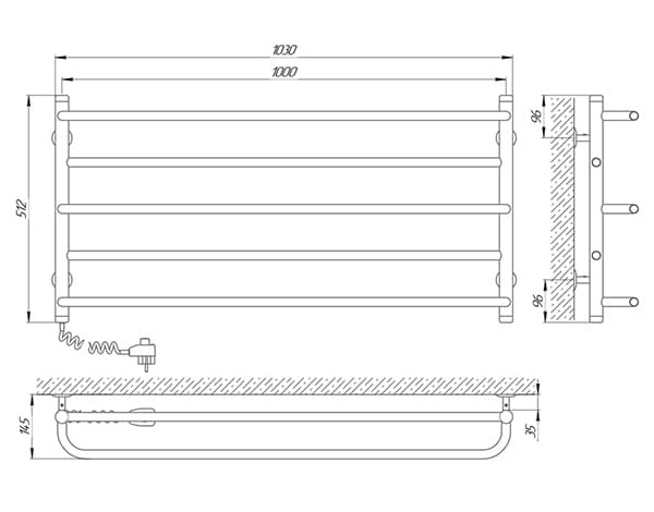 Схема - Полотенцесушитель Laris Практик П5 1000 х 500 Э (подкл. слева)