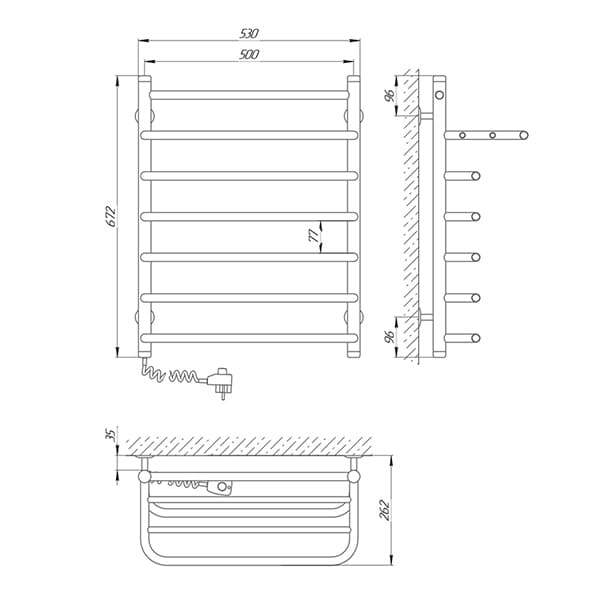 Схема - Полотенцесушитель Laris Стандарт П7 500 х 660 с полкой Э (подкл. слева)