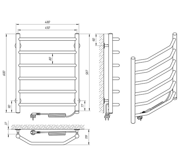 Схема - Рушникосушарка Laris Вікторія П6 450 х 600 Э (підкл. справа)