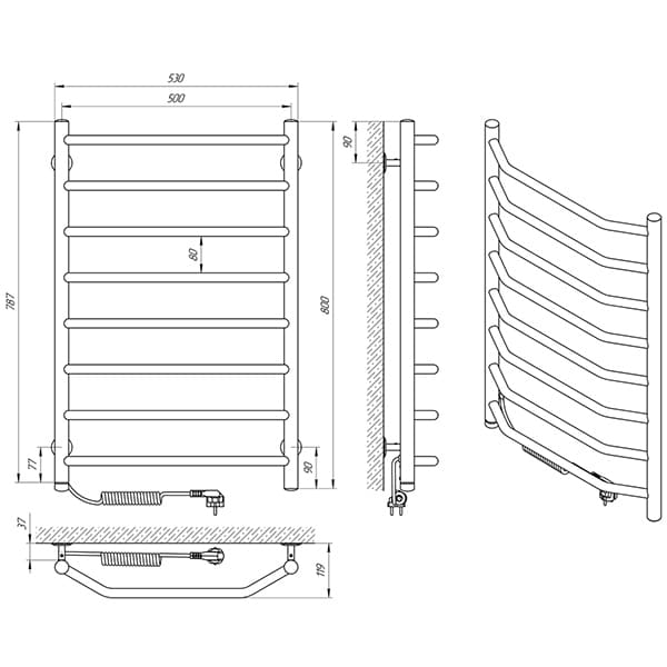 Схема - Рушникосушарка Laris Вікторія П8 500 х 800 Е (підкл. зліва)