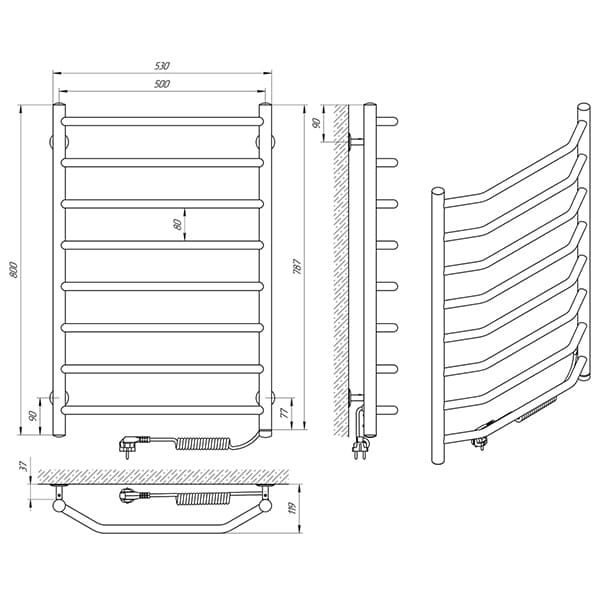 Схема - Рушникосушарка Laris Вікторія П8 500 х 800 Е (підкл. справа)