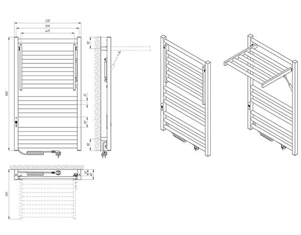 Схема - Полотенцесушитель Laris Сириус П12 500 х 900 Е (подкл. слева)