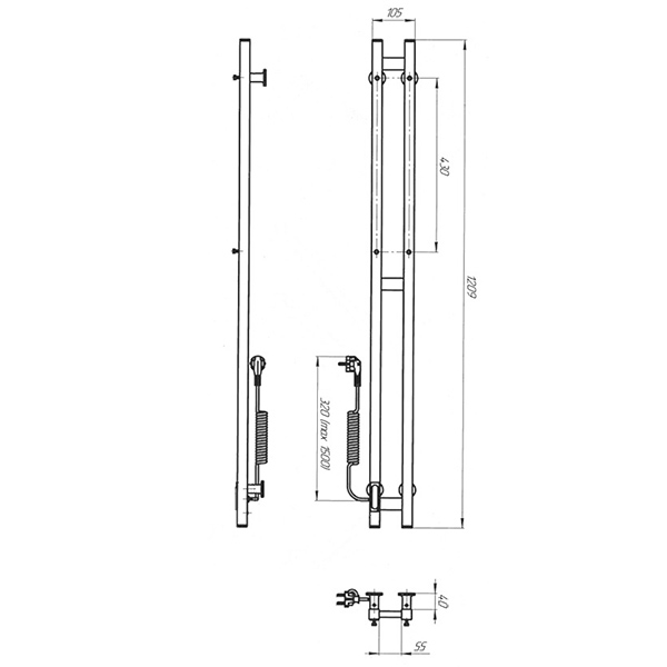 Схема - Электрический полотенцесушитель Laris Зебра Дуэт 80 х 1200 Э (подкл. слева) R3