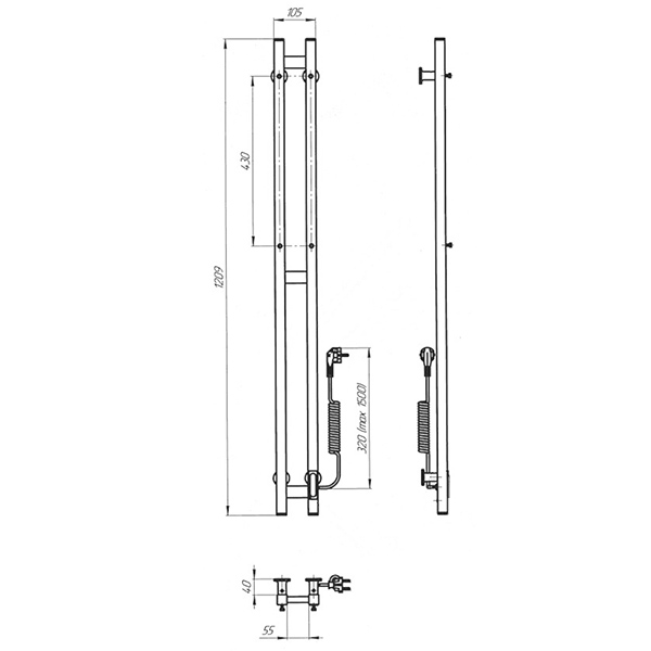 Схема - Электрическое полотенцесушитель Laris Зебра Дуэт 80 х 1200 Е (подкл. справа) R3