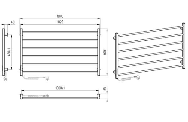 Схема - Електрична рушникосушарка Laris Зебра Горизонт ЧФ6 1000 х 600 Е (підкл. зліва) R3