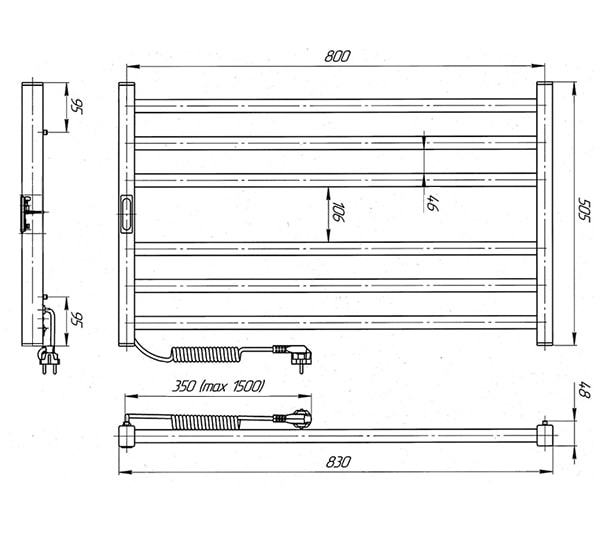 Схема - Электрическое полотенцесушитель Laris Зебра Горизонт ЧФЧ6 800 х 500 Е (подкл. слева) R3