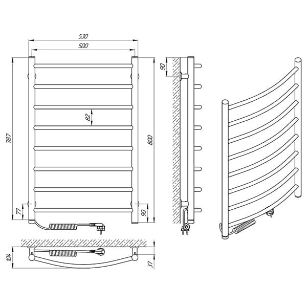 Схема - Рушникосушарка Laris Зебра Класік ЧФ8 500 х 800 Е (підкл. зліва)