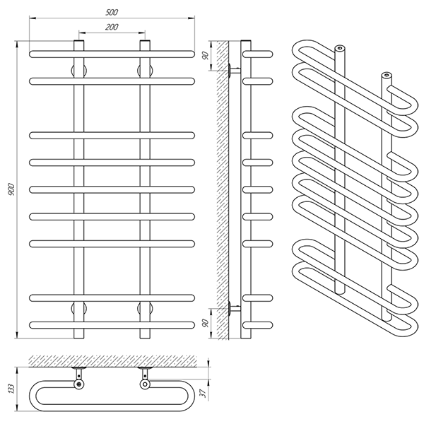 Схема - Рушникосушарка Laris Сахара П9 500 х 900