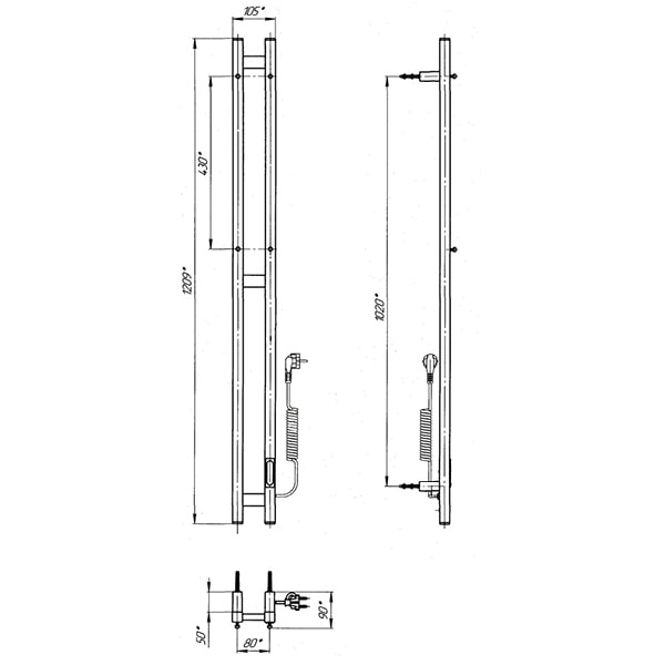 Схема - Електрична рушникосушарка Laris Зебра Дует ЧФЧ3 80 х 1200 Е (підкл. справа) R3