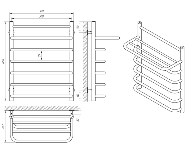 Схема - Полотенцесушитель Laris Стандарт П7 500 х 660 с полкой